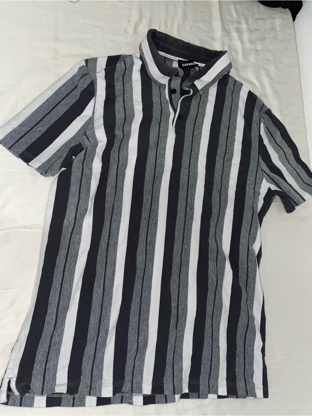 Express Men’s Black & White Striped Polo men’s large